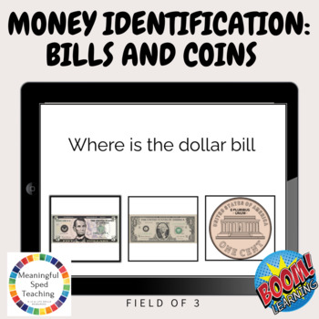 Preview of Money Life Skills Boom Cards™ Money Identification: Bills and Coins