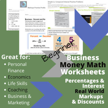 Preview of Money MATH Worksheets BUNDLE | Percentages | Markups | Simple&Compound Interest