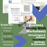 Money MATH Worksheets BUNDLE | Percentages | Markups | Sim