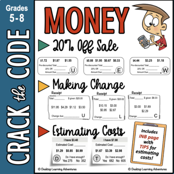 Preview of Money – Making Change, 20% Off, Estimate Cost Crack the Code