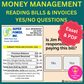 Preview of Money Management - Reading Bills & Invoices - Adult Speech Therapy - IADLs