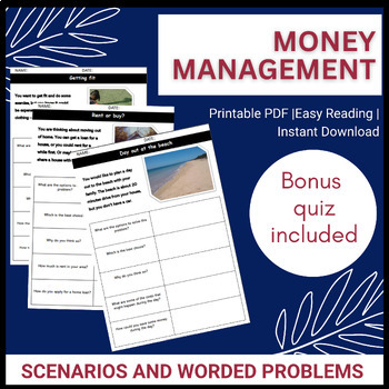 Preview of Money Management Skills Scenarios and Bonus Worded Problems Digital Quiz