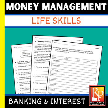 Preview of Money Management Words Worksheets - Life Skills Vocabulary - Reading & Writing