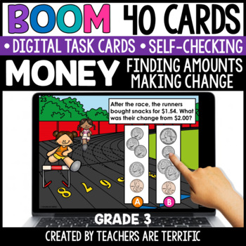 Preview of Money- Matching Coins, Add & Subtract Boom Cards Gr. 3 - Digital