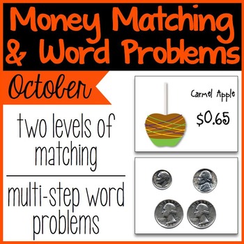 Preview of October & Halloween Math Money Matching & Word Problems