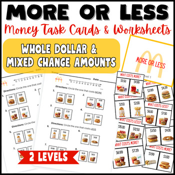 Preview of Money Math Bundle | Life Skills | More or Less Task Cards