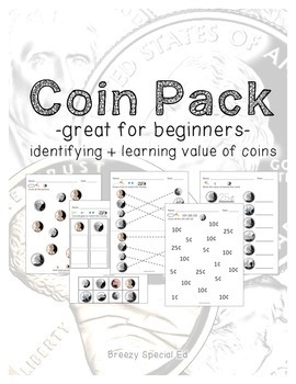 Preview of Money Math (Coins) Identification and Value Worksheets for Special Ed