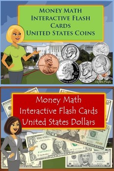 Preview of Money Math Interactive Flash Cards  United States Coins/ Dollars Bundle Pack