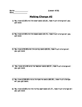 Preview of Buying Food - Making Change #2; Real World Math