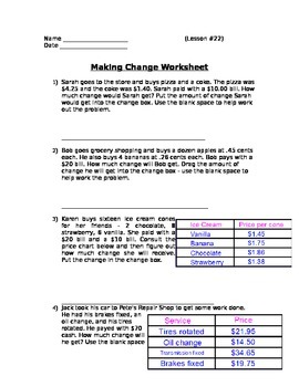 Preview of Buying Food - Making Change Word Problems; Real World Math