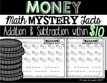 Preview of Money Math Mystery Facts - Addition & Subtraction within Ten Dollars