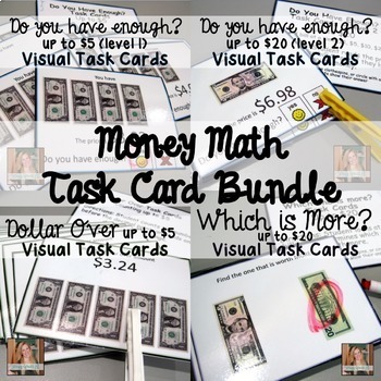 Preview of Money Math Visual Task Card Bundle (life skills special education)