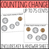 Money Math Task Cards, Adding coins up to 75 cents