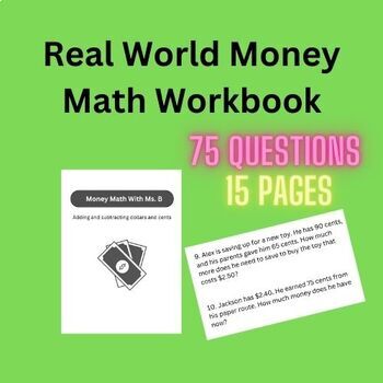 Preview of Money Math Workbook - 75 Story Problems (Dollars, Cents, and Dollars with Cents)