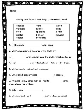 Money Matters ReadyGen Vocabulary Cloze Assessment by Great Minds Education