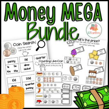 Preview of Money Mega Bundle Worksheets, Adapted Books, File Folders and Digital Activities