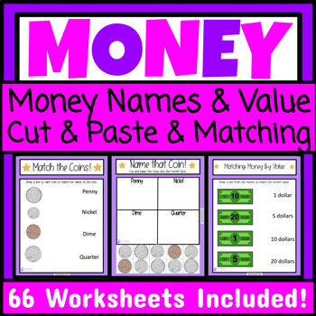 Preview of Money Identification Worksheets Identifying Money Names and Value Special Ed