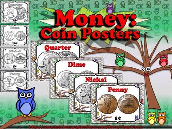 Preview of Money Posters - Quarter, Dime, Nickel and Penny - Owls Theme