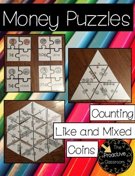 Preview of Money Puzzles - Counting Coins - Like & Mixed Coins Versions