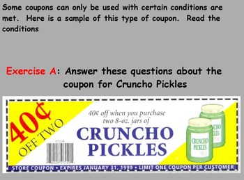 Preview of Buying Food - Reading and Understanding Coupons; Real World Math (SMART BOARD)