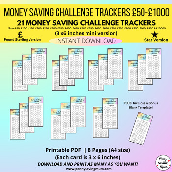 Preview of Money Saving Challenge, Budgeting Trackers 50-1000 Pounds, Budget Binder Stars