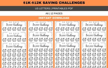 Preview of Money Savings challenge, Tracker Pintables, Save 1k to 12k Budget Binder