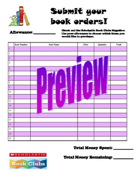 Preview of Money - Scholastic Book Order Form