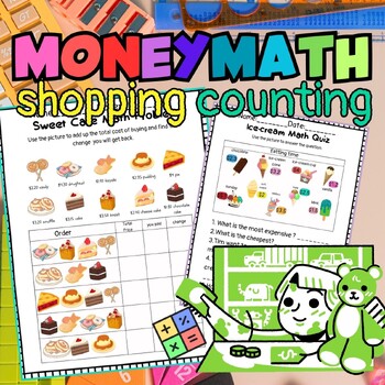Preview of Money Shopping Counting Addition Math Worksheet For K 1st 2nd
