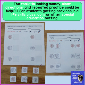 math money skills identical matching with coins and dollars pdf worksheets