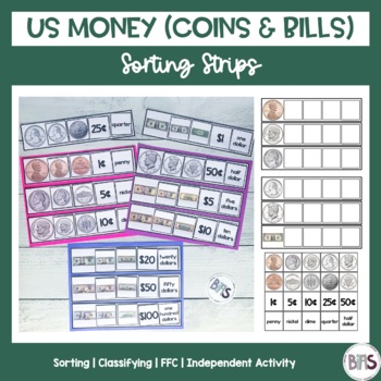 Preview of Money Sorting Strips | Sorting Activity | US Coin & Bill Categorization