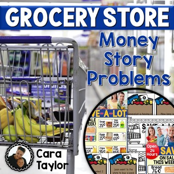 Preview of Money Story Problem Task Cards - Grocery Shopping