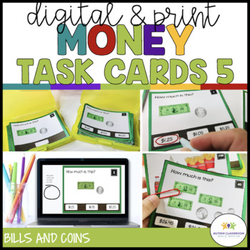 Preview of Money Task Cards 5: Coins & Bills BUNDLE for Distance Learning & Print