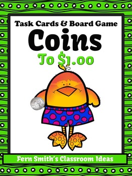 Preview of Money Task Cards and Board Game for Coins to One Dollar with Recording Sheets