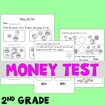 Preview of Money Test for Second Grade