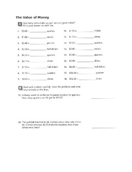 Preview of Money - The Value of Money - Worksheet