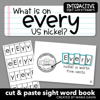 Preview of Money Theme Emergent Reader: "What is on EVERY US Nickel?" Sight Word Book