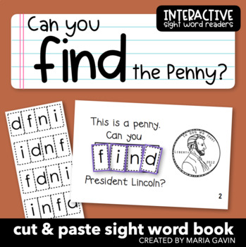Preview of Money Theme Emergent Reader for Sight Word FIND: "Can You Find the Penny?" Book