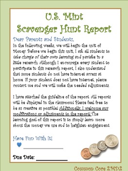 Preview of Money- U.S Mint- Scavenger Hunt Report