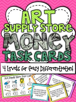 Preview of Money Word Problem Task Cards: Art Supply Store!