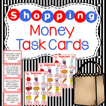 Preview of Money Word Problem Task Cards - Grocery Shopping Theme