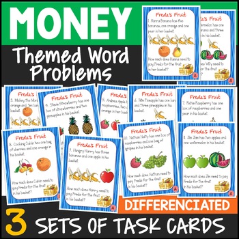 Preview of Money Word Problems 2nd Grade | Money Task Cards 2nd Grade