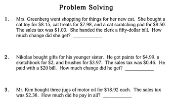 money word problems 4th grade worksheets individualized math
