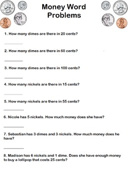 Money Word Problems Coins by Ms Gonzalez TPT