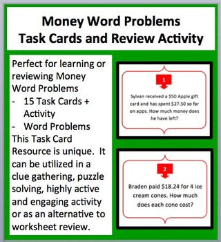 Preview of Money Word Problems -Final Price, Change and Cost Task Cards and UNIQUE Activity