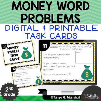 Preview of Money Word Problems 2nd Grade Math Task Cards | Counting Money 2.MD.C.8