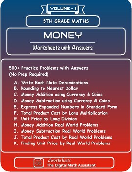 Preview of Money Word (Real World) Problems and Worksheets