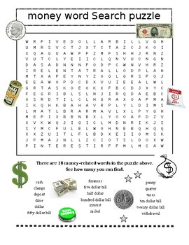 Money Word Search Puzzle By David Filipek Teachers Pay Teachers