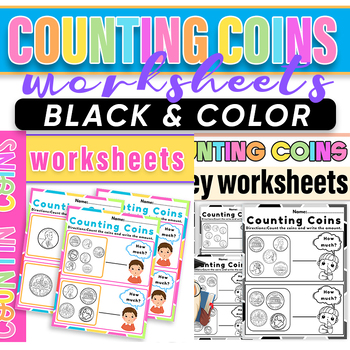 Preview of Money Worksheets Coin Counting | Identify  Coins Black & Color
