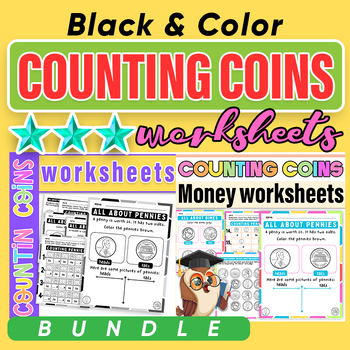 Preview of Money Worksheets Coin Counting | Identify and Count US Coins Black & Color