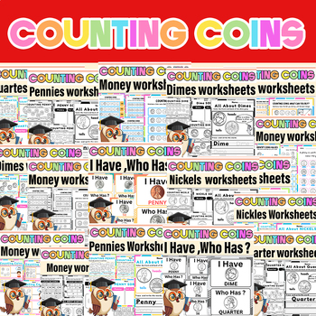 Preview of Money Worksheets Coin Counting | Identify and Count US Coins Black and Color